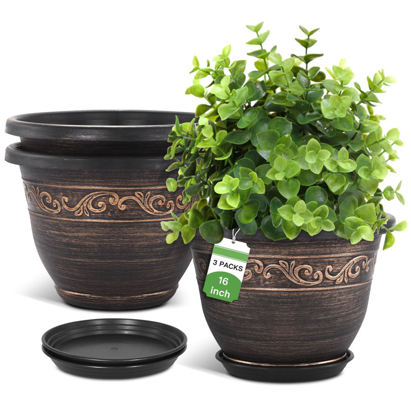 Jardinières en plastique avec trou de drainage et soucoupe, H 7 po x l 10 po x P 10 po