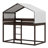 House-Shaped Solid Wood Bed Frame With Full-Length Guardrails, Slat Support,Tent And Ladder-1302391294