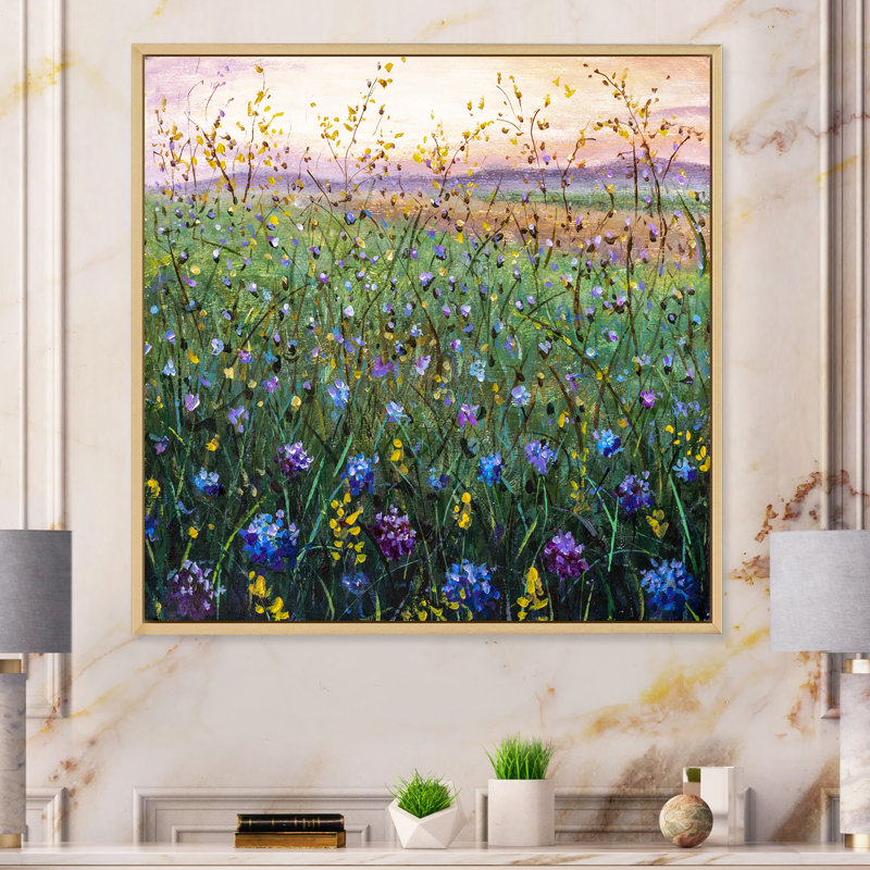 Champ vibrant de fleurs sauvages - Peinture, L 30 po x H 30 po, Toile naturelle avec cadre flottant