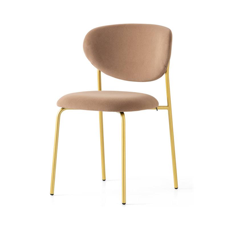 Cozy Upholstered Chair with Metal Frame, Painted Brass, Taupe