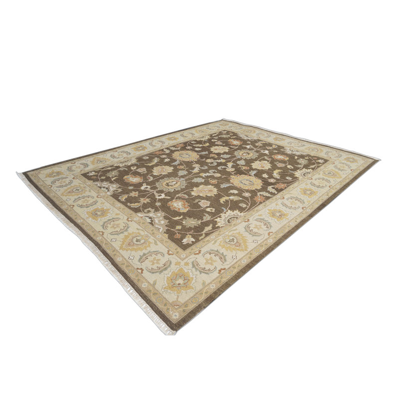 Wool Oriental Area Rug in Brown/Ivory, Rectangle 9' x 12'