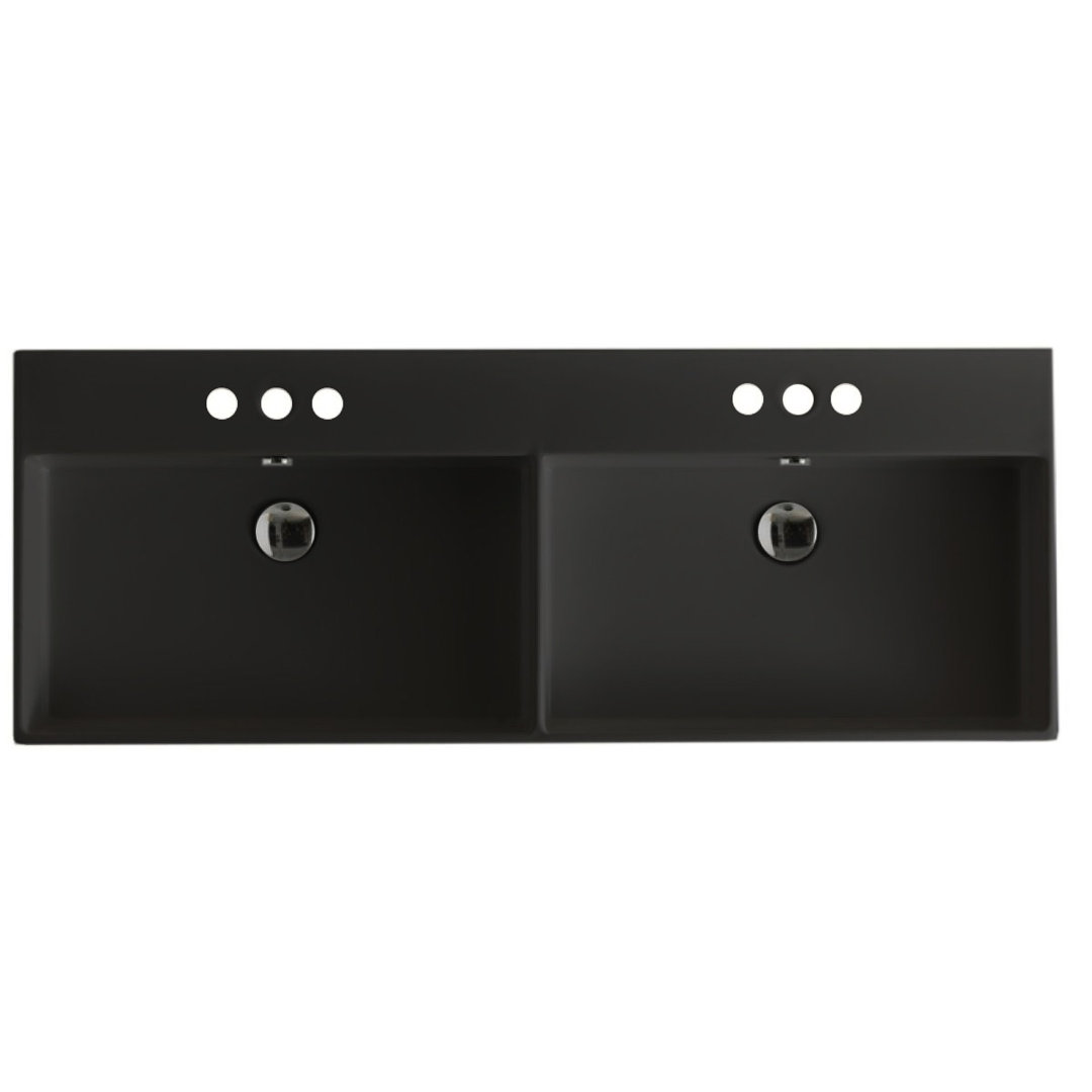 WS Bath Collections Unlimited 17.7'' White Ceramic Rectangular Bathroom Sink with Overflow WS Bath Collections Faucet 