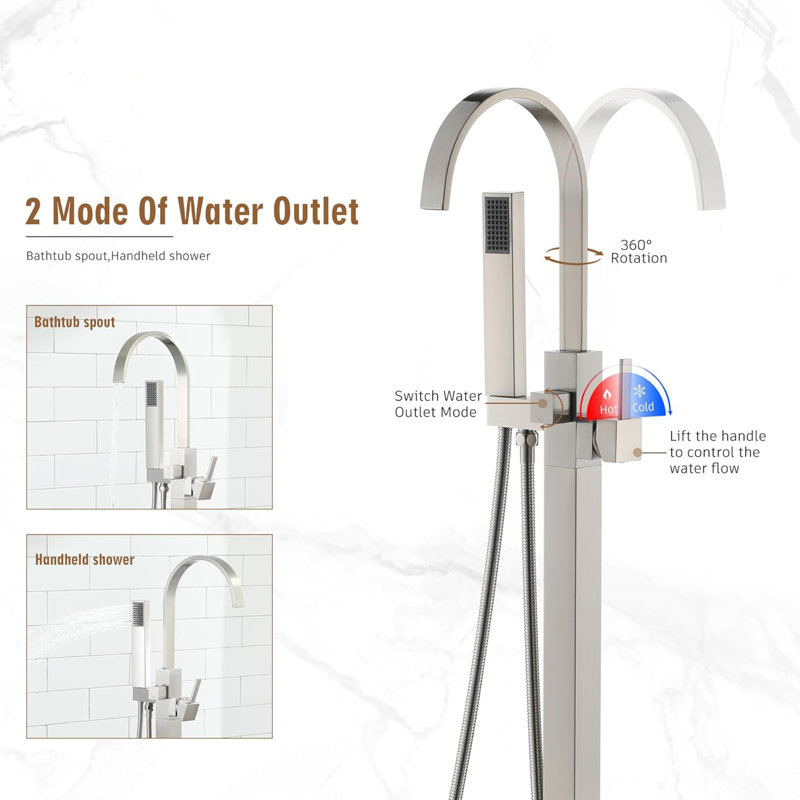 Single Handle Floor Mounted Tub Faucet, Brushed Nickel