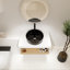 Meuble-lavabo flottant avec lavabo vasque noir veiné blanc et tablette ouverte-129390579