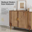 Buffet 62,6 po en noyer à 4 portes avec détails rainurés verticaux, crédence cannelée avec tablettes réglables - Armoire de rangement multifonctionnelle pour la salle à manger, le salon, le vestibule et la cuisine