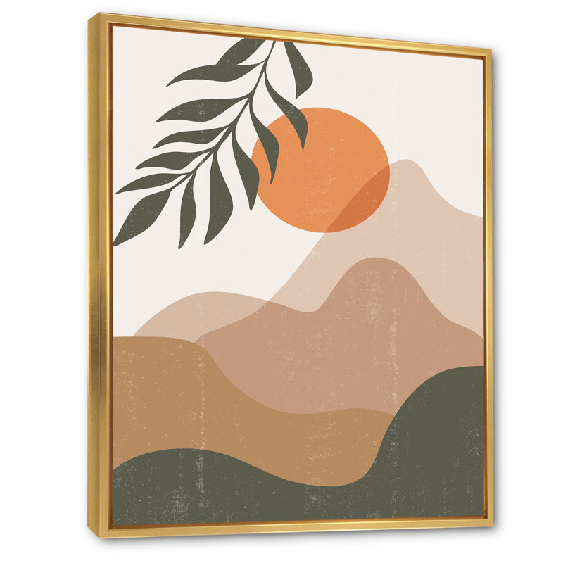 Abstrait lune rouge dans les montagnes aux tons de terre I - impression sur toile, H 40 po x l 30 po x P 1 po
