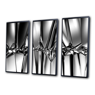 Black White Crystal Background - Abstract Framed Canvas Wall Art Set Of 3