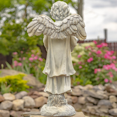 Statue de jardin enfant ange lisant un livre en magnésium