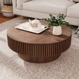 31.5" Modern Round Coffee Table With Storage Solid Wood Veneered Coffee Table Accent Tea Table