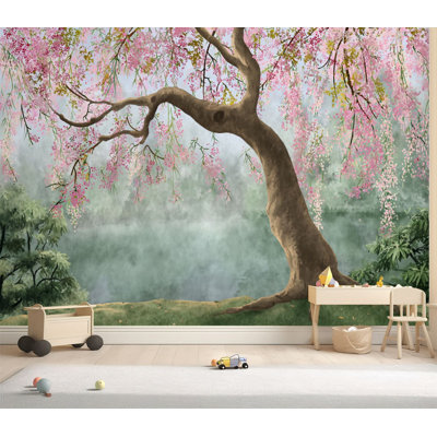 Papier peint auto-adhésif Branches de saule à fleurs pour l'art mural intérieur Papier autocollant amovible pour décoration de salon Chambre à coucher H 69 po x l 96 po