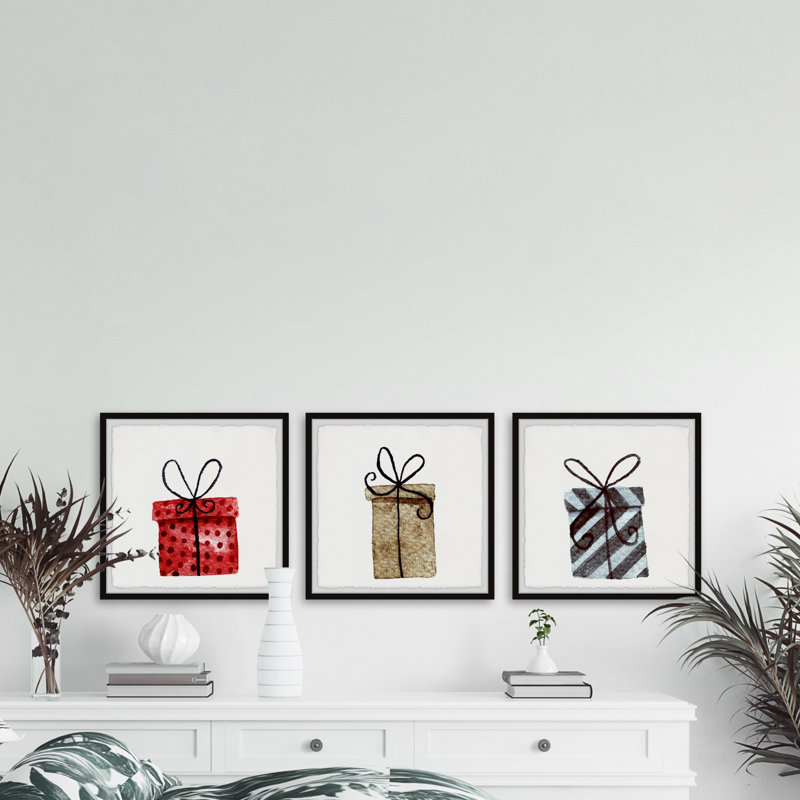 Triptyque de cadeaux de Noël, H 18 po x l 18 po x P 1,5 po
