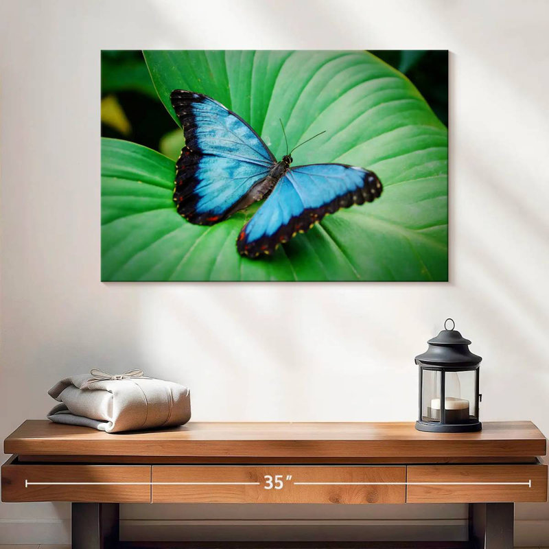 Blue Morpho On Leaf, 16" H x 24" W