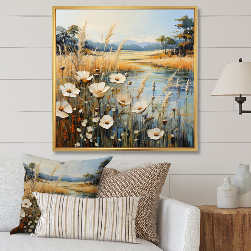 Meadow Timeless Beauty Pointillism - Landscapes Wall Decor, H 30 po x l 30 po x P 1 po, Cadre flottant doré
