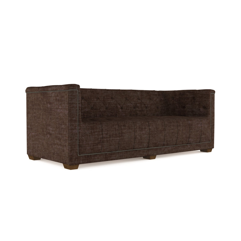 Velvet Sofa, Chocolate Genuine Leather, 84"
