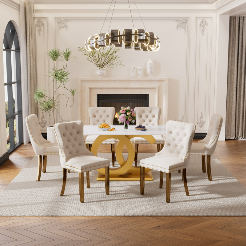 Mackinaw 6 - Person Pedestal Dining Set, Beige