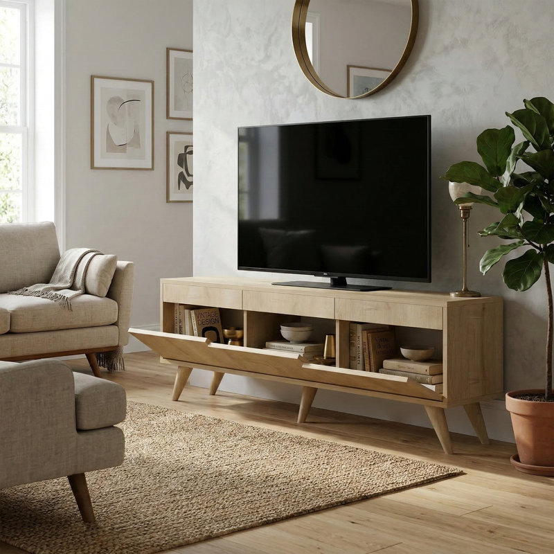 Console média Elara 59 po - Meuble télé pour téléviseur de 65 po ou moins, Chêne saphir