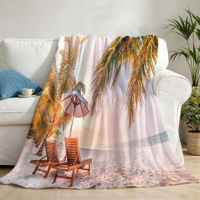 Jeté en flanelle bleue ultra douce, chaise de plage, impression d'un côté