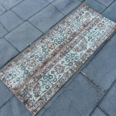 Authentic Vintage Turkish Runner Rug with Distinct Geometric Patterns for Traditional Spaces