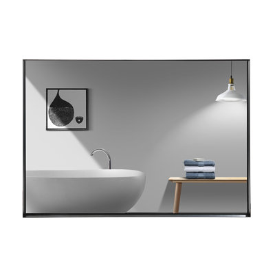 Miroir de salle de bain mural, miroir à bord biseauté en verre flottant HD