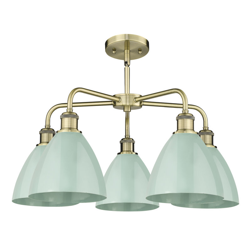 Lustre en dôme à 5 lumières Trickett, Écume de mer, Laiton antique