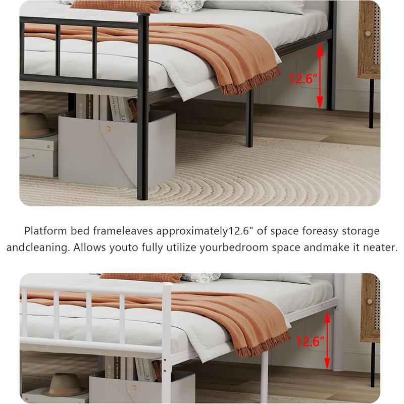 Metal Platform Full Bed Frame With Headboard Sturdy Steel Slats Support No Box Spring Needed Easy Assembly Black, Full