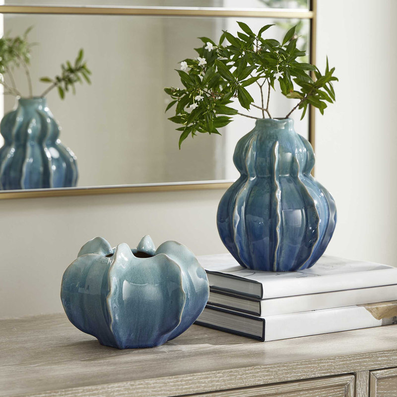 Ensemble de 2 vases d'extérieur émaillés Uttermost Ocean Wave