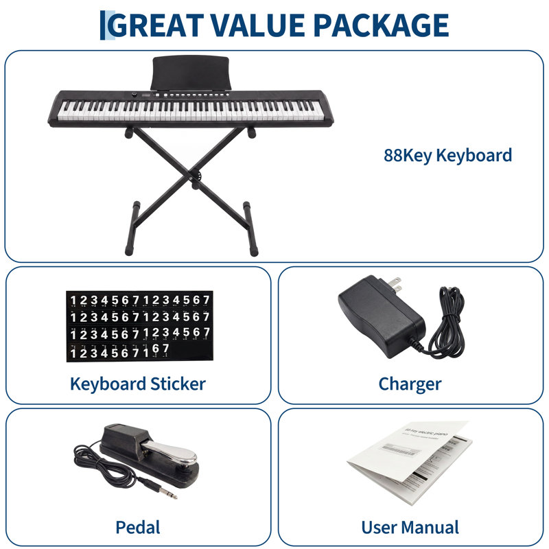 Piano numérique avec Bluetooth, touches lestées et support en forme de X