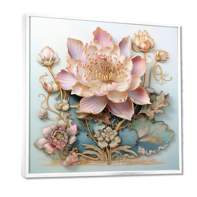 Fleur de lotus rose pastel sur bleu rétro I - impression d'art mural Lotus