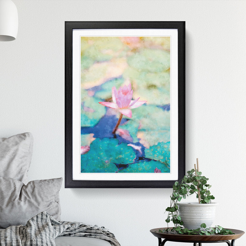 Pale Pink Water Lily - Framed Print, 65cm H x 48cm W x 2cm D, Black Framed