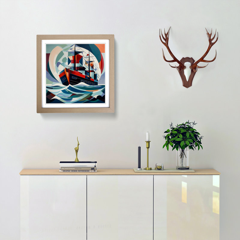 Ship On The Ocean Constructivism No.3 - Single Picture Frame Print on Wood, Oak