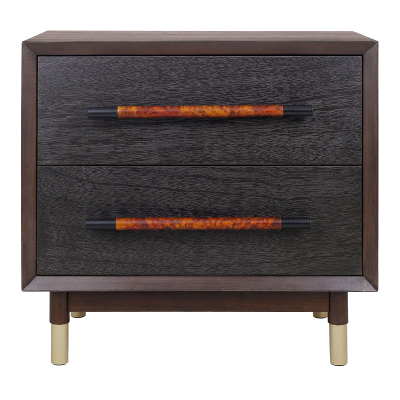 Pari Nightstand/Side Table 2 Drawers, Dark Walnut