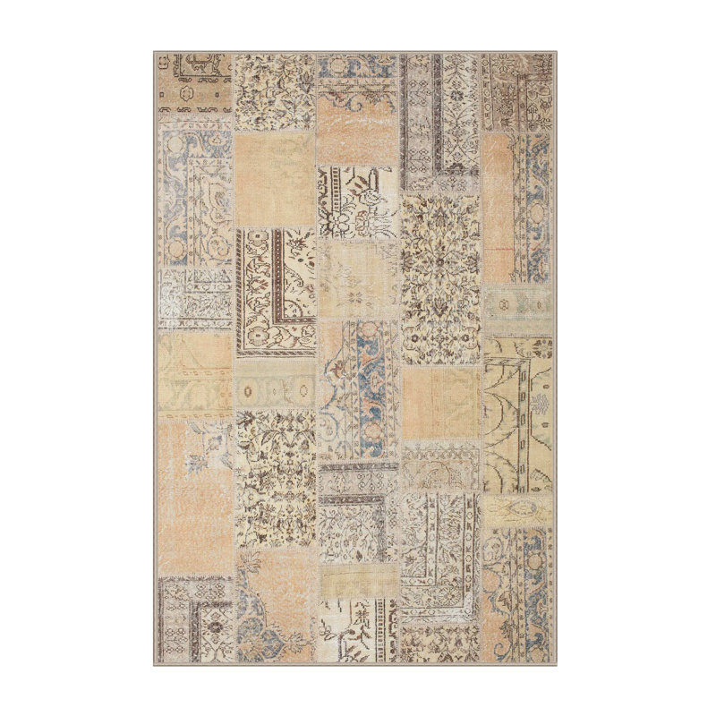 Tapis crème/brun/gris/zone contemporaine, Rectangle 7 pi x 9 pi