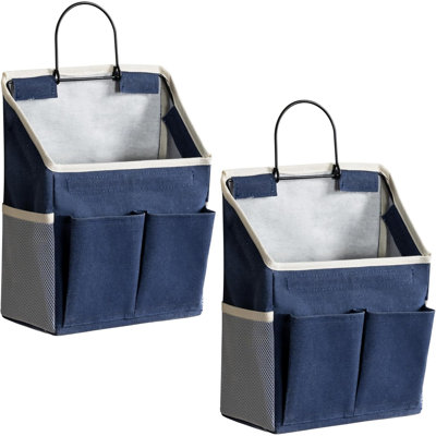 Sac de rangement mural 2 pièces, organisateur de pochette en lin pour porte de placard, multifonctionnel imperméable pour le salon, la chambre, la salle de bain, la cuisine, le camping-car et les crochets, tout bleu marine