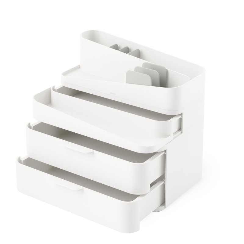 White Recycled Plastic Stackable Makeup Organizer with Drawers