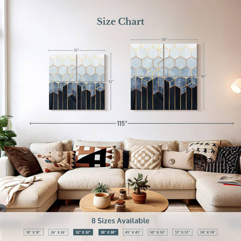 Soft Blue Hexagons, 38" H x 38" W
