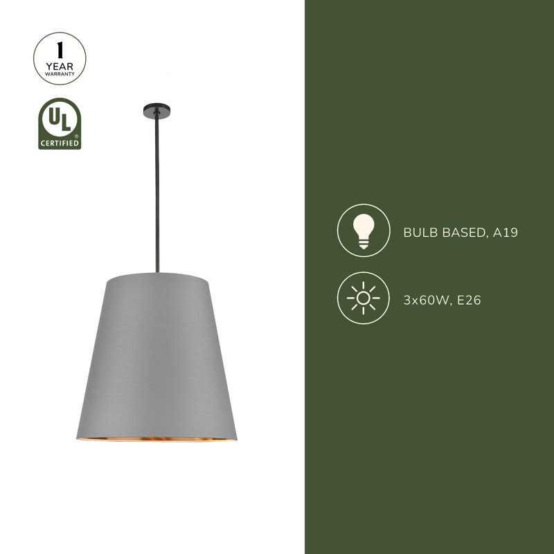 3 - Light Pendant, Black, 71.76" H x 24.88" W x 24.88" D, Gray