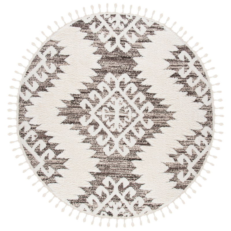 ImraanMoroccan Tassel Shag Performance Ikat Rug, Round 3'