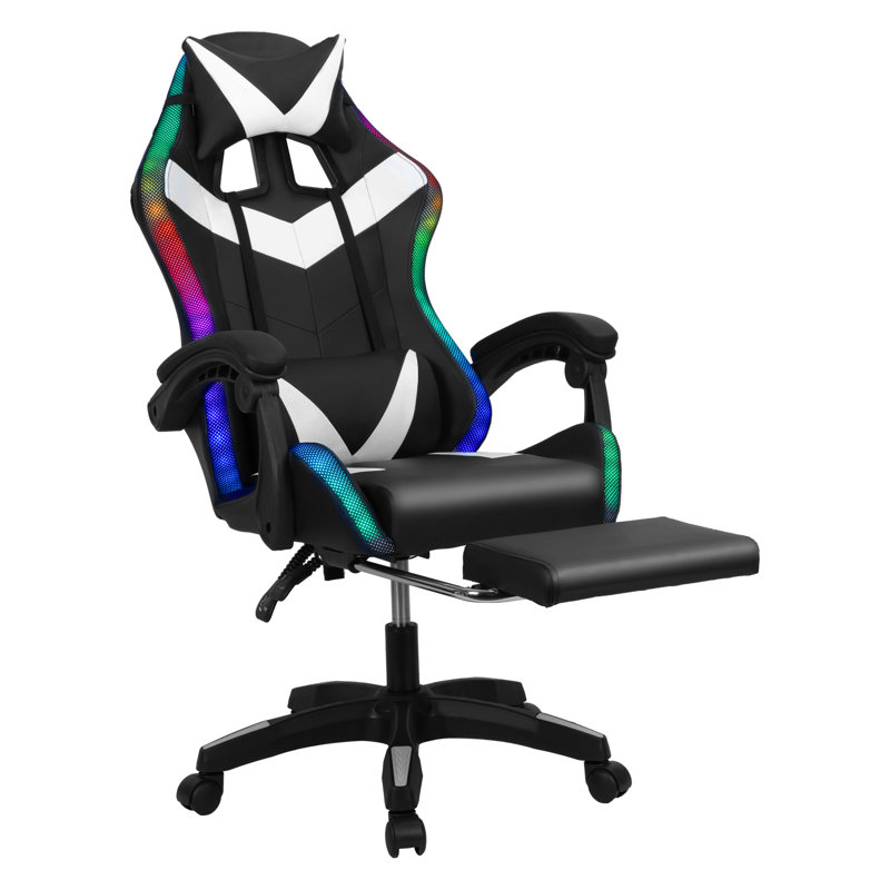 Fauteuil de jeu, fauteuil d'ordinateur avec lumières à DEL RVB, fauteuil ergonomique à haut dossier pour adultes avec repose-pieds et accoudoirs avec support lombaire (avec haut-parleurs Bluetooth)