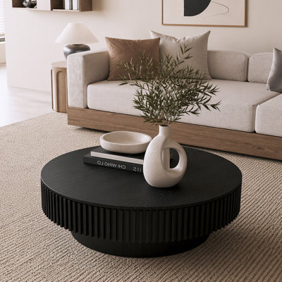 Table basse 39,37 "ronde avec rangement Table d'appoint moderne en placage de bois massif pour salon, chambre à coucher, appartement ou bureau, noir