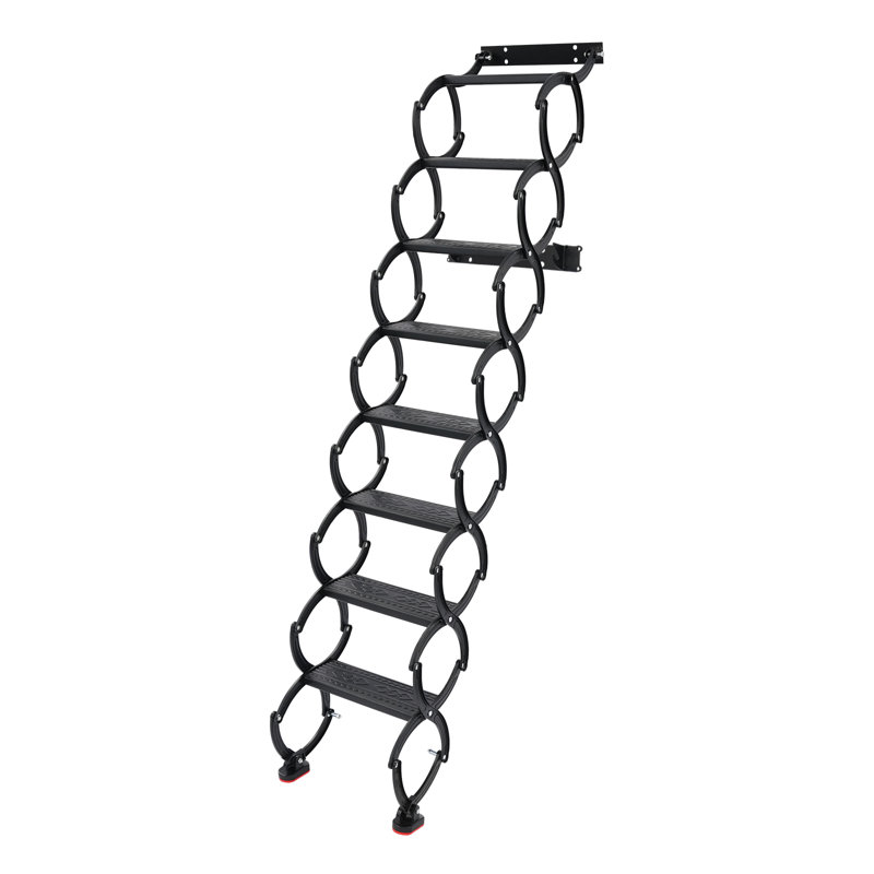 8 Steps Wall Mounted Retractable Folding Ladder, Black