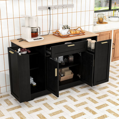 Multi-Functional Kitchen Island with Adjustable Shelves, 3-Tier Pull-Out Rack and Storage Drawers