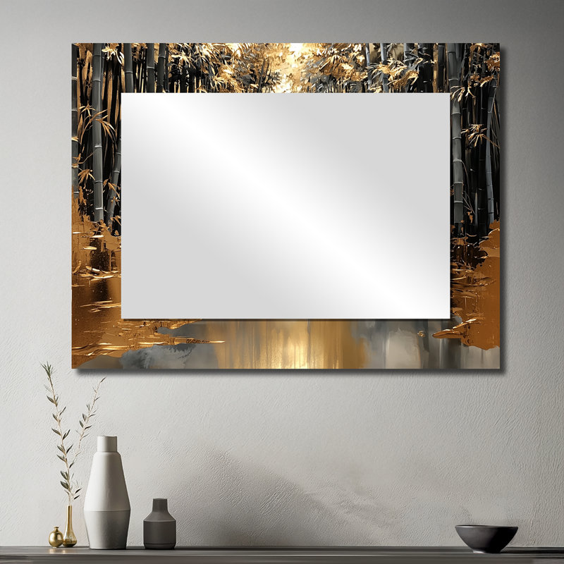 Golden Arashi Yama Bamboo River II - Miroir mural décoratif floral - imprimé sur métal, 30 po x 40 po