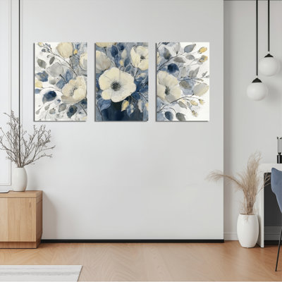 Abstrait floral sur toile tendue, reproduction d'aquarelle (ensemble de 3)