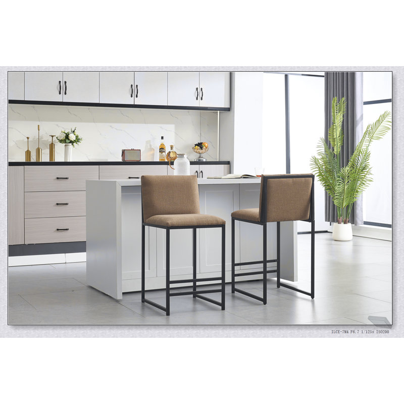 Ensemble de 2 tabourets de bar à hauteur de comptoir, revêtu de lin pour plus de confort et de style, structure en métal durable