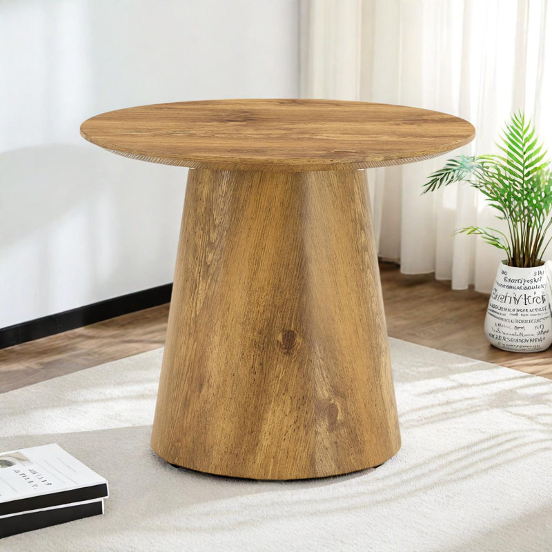 Table basse ronde en panneau de fibres à densité moyenne en bois naturel - 19,6 po de diamètre, 18,8 po de hauteur
