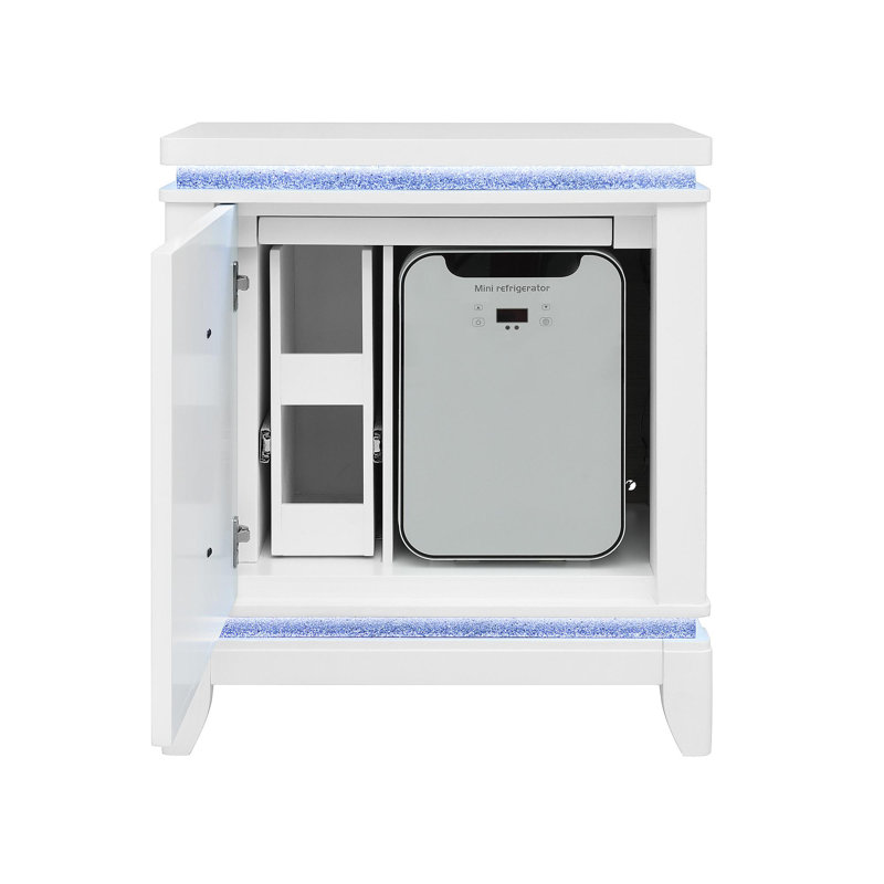 Table de chevet blanche avec glacière, USB et haut-parleur Adalid