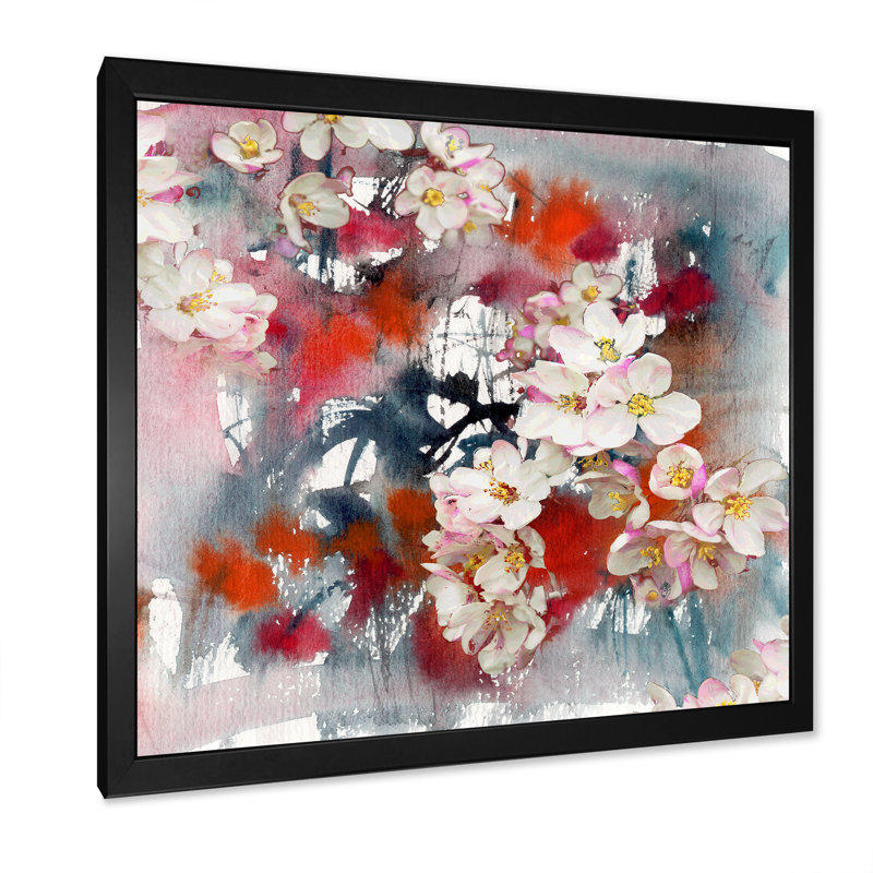 Pommier en fleurs - décoration murale traditionnelle sur toile, Impression noire sur toile encadrée