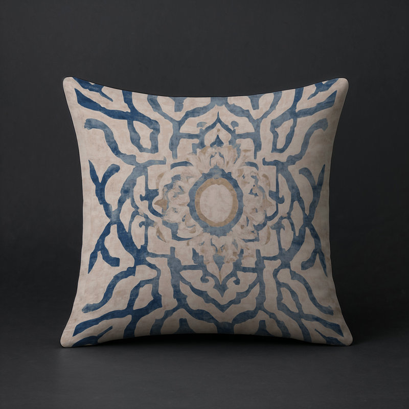 Coussin décoratif intérieur / extérieur gris Modern Modern, Carré 16 po, Beige / bleu / jaune abstrait