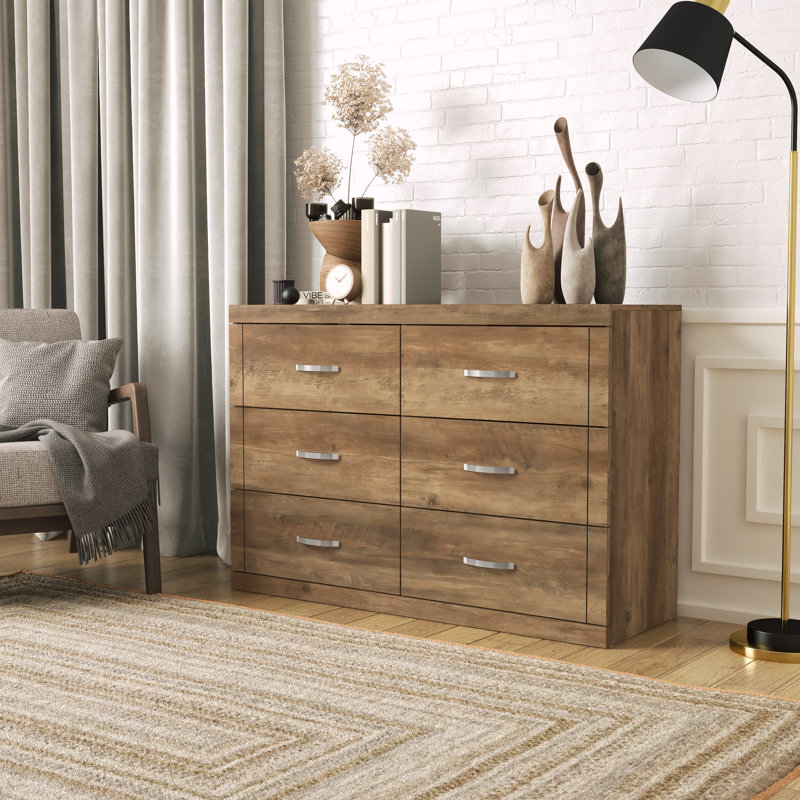 Avigail 6 Drawer 46.45'' W Double Dresser, Knotty Oak