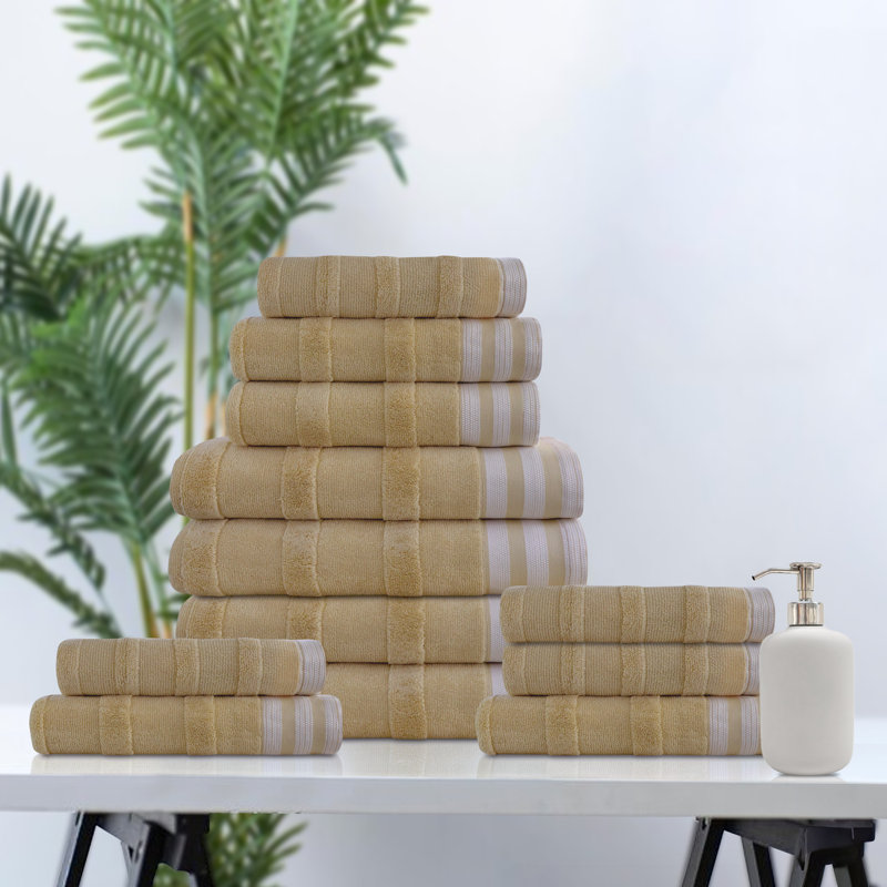 Kathy Ireland 12-Piece Jacquard Stripe Kyoto Towel Set, 12 Piece Towel Set, Linen